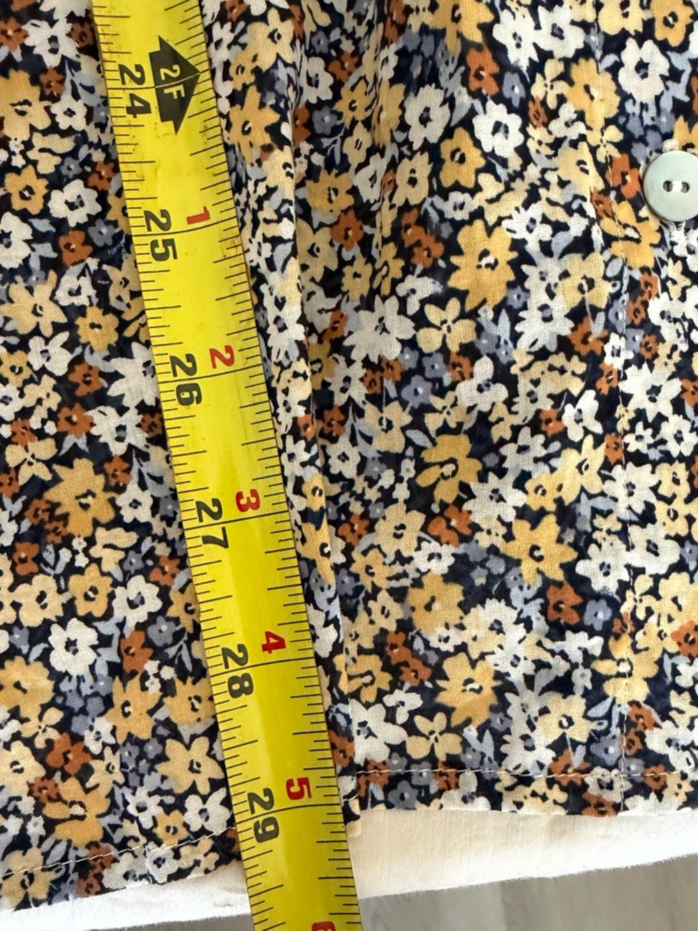 J. Jill womans Floral Button-Down Shirt in Mustard and navy- front  pocket . - Picture 4 of 9